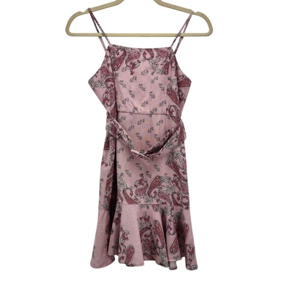 Bardot Junior Girls 14 Dress Linen Blend Paisley Pink Belted Sleeveless Party - Picture 10 of 10